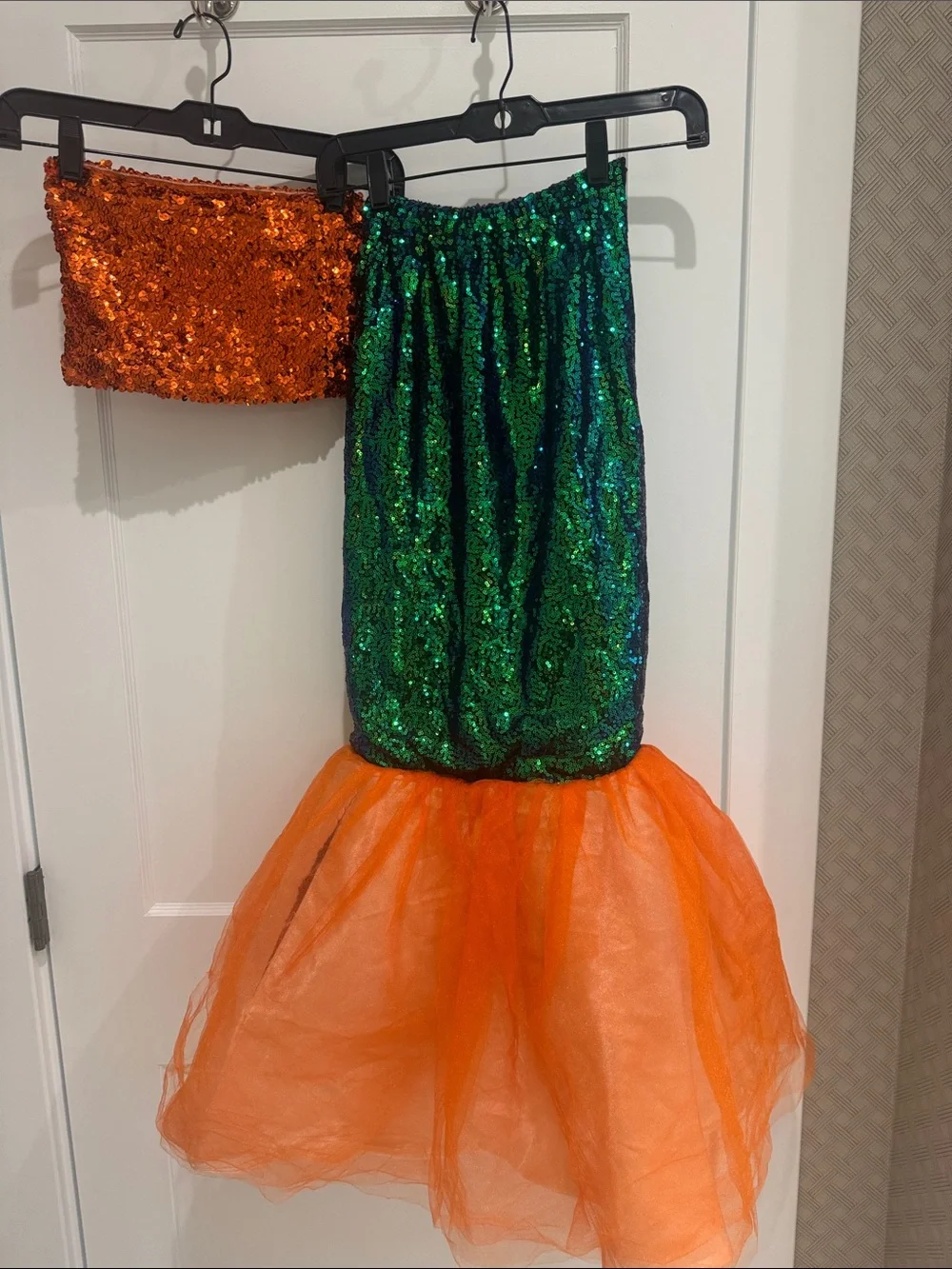Sequin Mermaid Costume Set - Green and Orange kids large